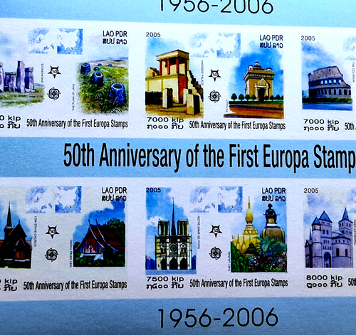 Estampillas de arquitectura mundial Laos perf + imperf MNH - 2 hojas completas - Imagen 4 de 7