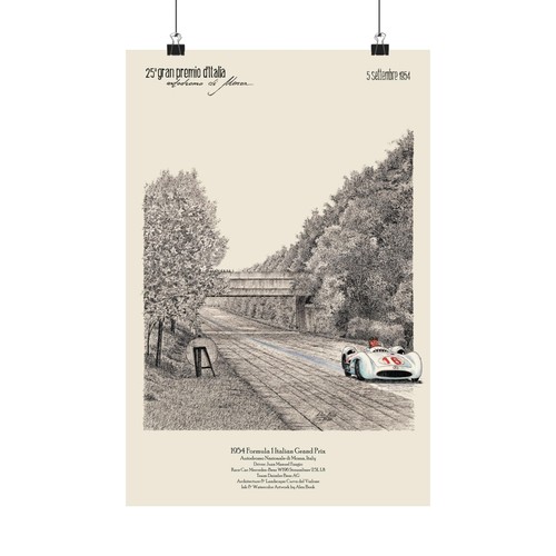 Juan Manuel Fangio Art Print Monza Formula Racing Poster Mercedes Wall Art Gift - Picture 3 of 18