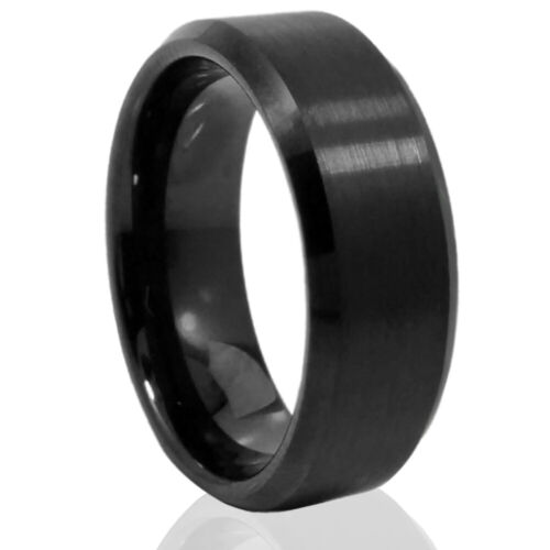 Wolframcarbid gebürstet schwarz bequeme Passform Herren Silber Ehering Versprechen Ring - Bild 12 von 26