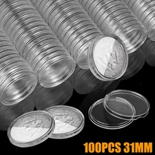 100Pcs 31mm Coin Storage Case Clear Round Capsules Holder for US JFK Half Dollar