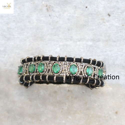 Pulsera Pave Diamante Hilo de Macramé Piedra Preciosa Esmeralda Piedra Preciosa 925 Joyería - Imagen 2 de 4