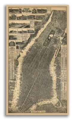 Bird's Eye View 1879 New York CIty, New York Vintage City Map - 14x24