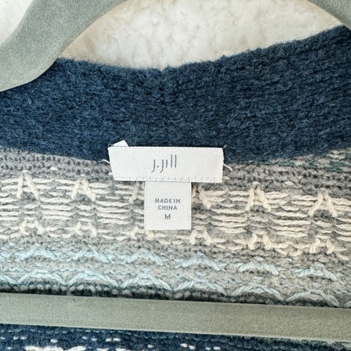 J. Jill Cardigan Sweater Womens Medium Blue Fair Isle Knit Long Sleeve Open Soft - Picture 4 of 9