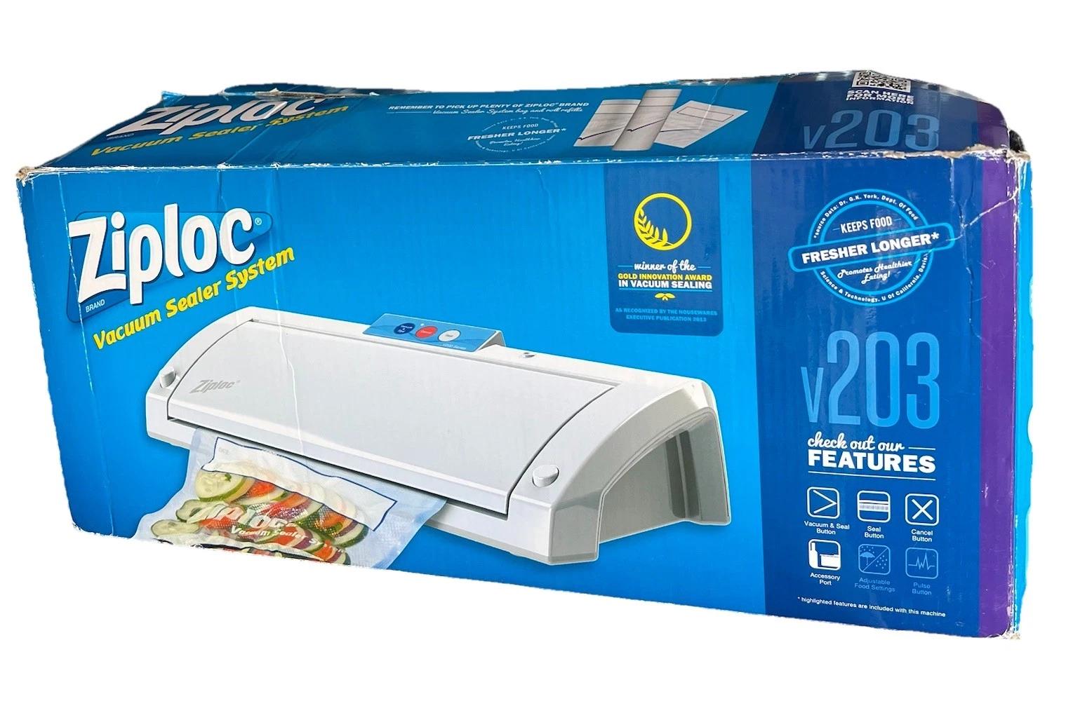 Ziploc Vacuum Sealer System, Food Freezer Storage, Model V203 with Bags