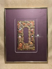 Framed Antique Chinese Fatshan Foshan Gold Foil Paint Firework Label 16 X 12.75