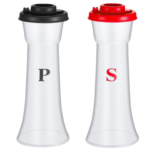 Set of 2 Plastic Salt and Pepper Shakers with Lids Large Hourglass Covered Mo...