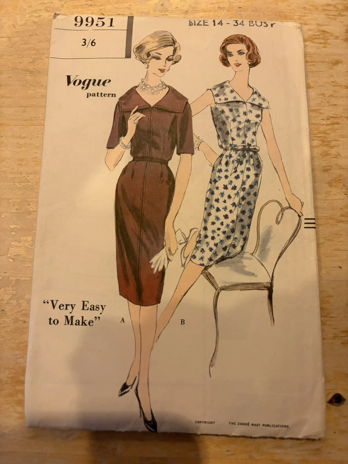 Vintage Vogue Sewing Pattern 9951 1950s 1960s One Piece Dress Size 14 - 34 Bust