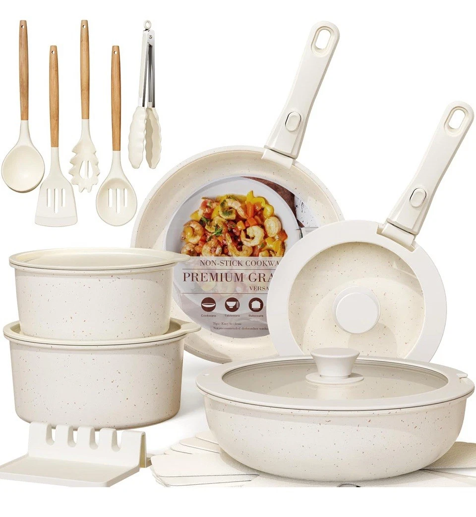Astercook 21-Piece Pots & Pans Set, Nonstick Cookware Set with Detachable Hand