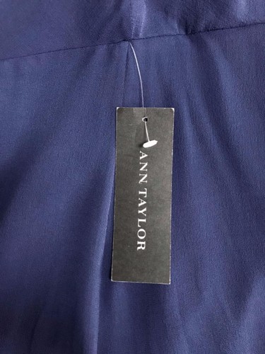 Ann Taylor Dress Georgette One Shoulder Size 4 Silk Navy Blue Bow Detail New NWT - Picture 7 of 10