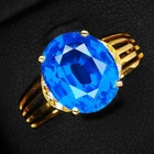 Exceptional Neon Blue Topaz 4.50Ct 925 Sterling Silver 24K Gold Rings Size 7