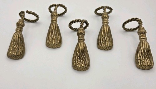 Vtg Brass Rope & Tassel Napkin Rings Set of 5 RARE HTF - Picture 3 of 15