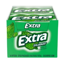 Extra Sugar Free Chewing Gum, Spearmint, Slim Pack, 15 Sticks, 10-Count
