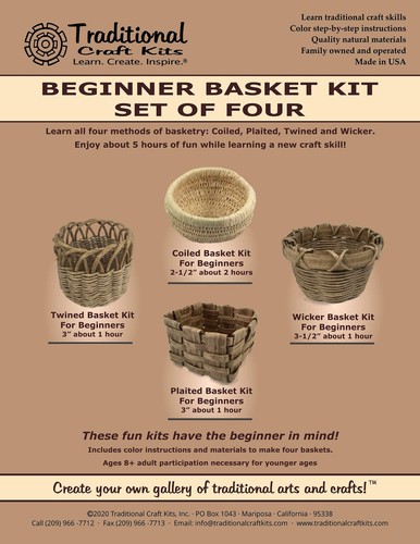 - Kit de cesta para principiantes - Juego de cuatro: bobina, trenzada, trenzada, mimbre