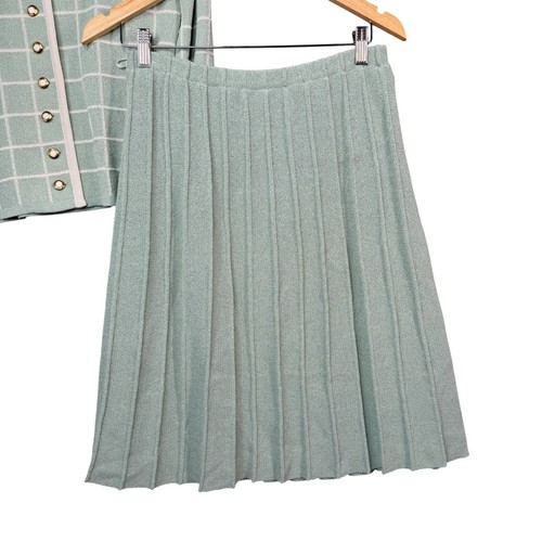 Vintage 70s Castleberry Pastel Mint Knit Jacket and Pleated Skirt Set Preppy - Picture 4 of 8