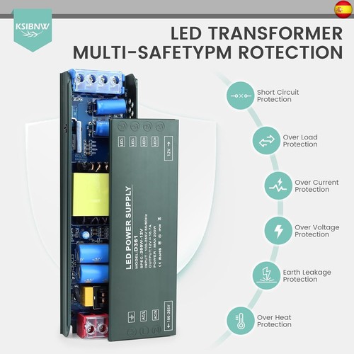 KSIBNW Transformador 220v a 12v 8A,Fuente Alimentacion 100W,Extrafino Fuente de - Imagen 2 de 6