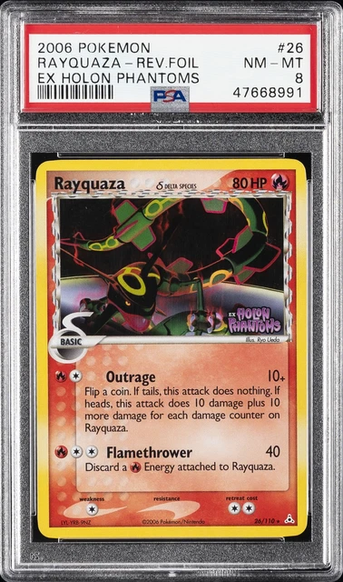 2006 POKEMON EX HOLON PHANTOMS #26 RAYQUAZA-REVERSE FOIL PSA 8