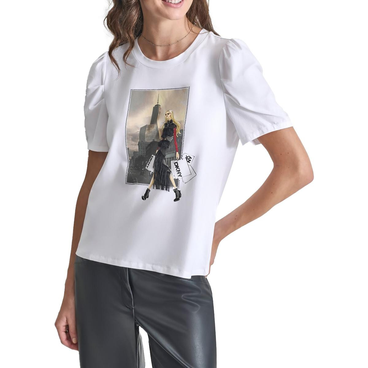 Женская белая хлопковая футболка с графическим принтом DKNY, L BHFO 4697