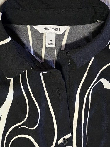 NWT Nine West Ruffle Hem Medium Button Down Dress 100% Polyester Black & WHITE - Picture 6 of 9