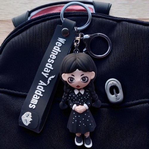 Portachiavi mercoledì Addams con cinturino a mano ciondolo cartone animato zaino borsa charm - Foto 5 di 11