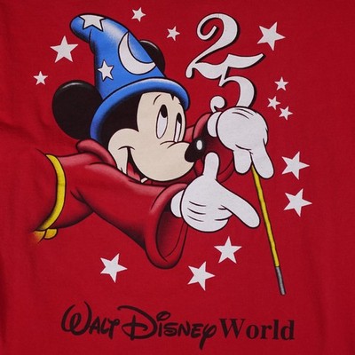 Vintage Walt Disney World Shirt Mens XL Red Sorcerer Mickey 25th