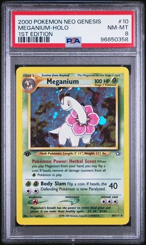 2000 Pokemon Neo Genesis 1st Edition 10 Meganium Holo PSA 8 Nm Mt