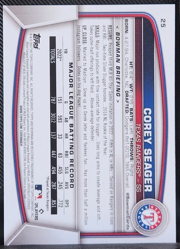 2023 Bowman #25 Corey Seager - Imagen 2 de 2