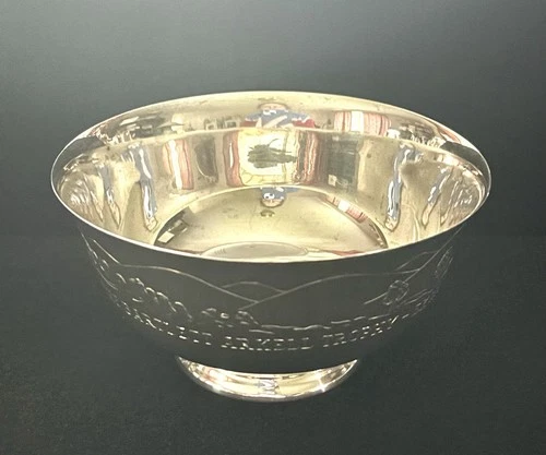 Mid-Century Sterling Silver Pedestal Bowl, 5.25 “   Engraved Trophy-119 Grams