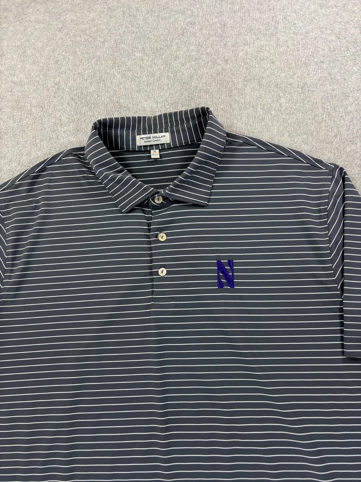 Northwestern Wildcats Peter Millar Striped Campus Polo Shirt (Men's XL) Gray - Image 2 of 4