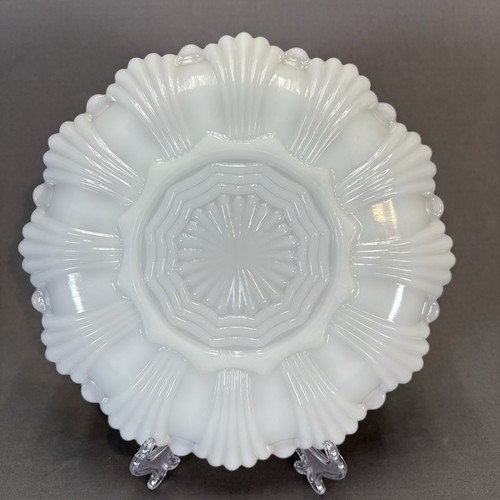 Anchor Hocking Deviled Egg Plate Tray 10" Milk Glass White Gold Trim Fire King - Picture 7 of 10