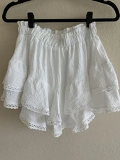Unbranded White Two Tier Ruffle Scalloped Hem Mini Skirt Size Small Boho Skort