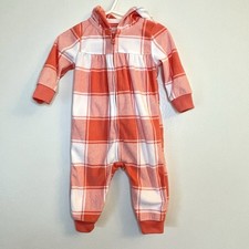 Carter  s Baby Plaid Hooded Zip-Up Fleece Footless Jumpsuit Warm Snuggle