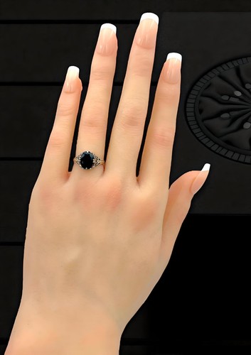 DAINTY VICTORIAN STYLE BLACK AGATE 925 SOLID STERLING SILVER FILIGREE RING #759 - Picture 3 of 3