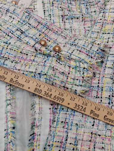 Neu Worthington XXL Damenjacke weiß Tweed mehrfarbig Fransen vorne offen - Bild 5 von 9