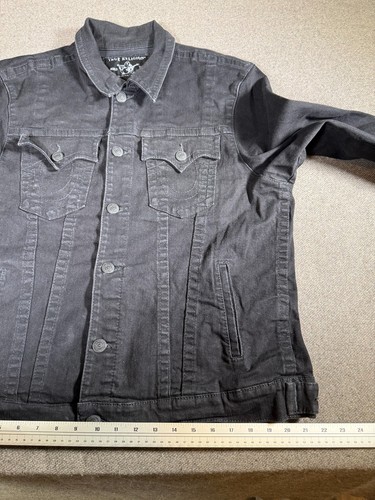 True Religion Denim Trucker Jacke dunkelschwarz Logo Pattentasche Herren Größe XL - Bild 10 von 12