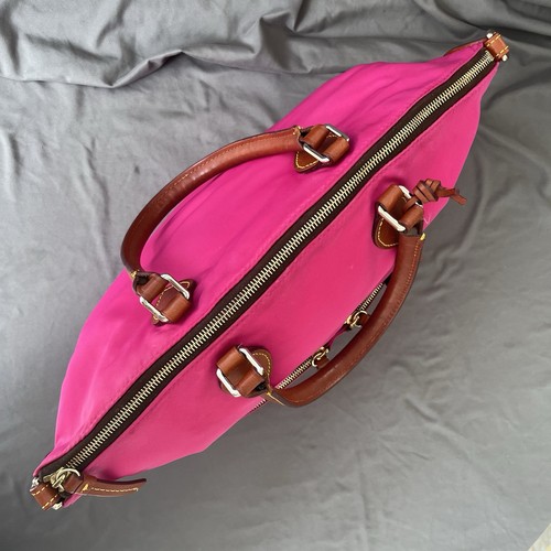 Dooney & Bourke Large FUCHSIA Nylon DILLEN Double Pocket Satchel British Tan EUC - Picture 5 of 21