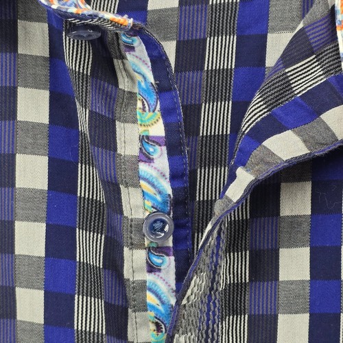 Robert Graham Button Down Hemd Herren Classic Flip Cuff blau grau kariert Größe M - Bild 12 von 19