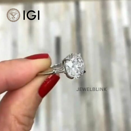 3 Carat Round Cut CVD Lab Grown Diamond 14K White Gold Three Stone Wedding Ring - Picture 3 of 20
