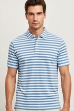 Anderson Ord Mens Greek Polo Laguna Blue Sky White XL Striped Golf Performance