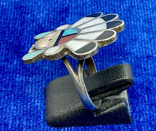 Vintage Zuni Sterling Silver Multi Stone Sun Face Ring. Measures A Size 8 1/2. - Picture 3 of 7