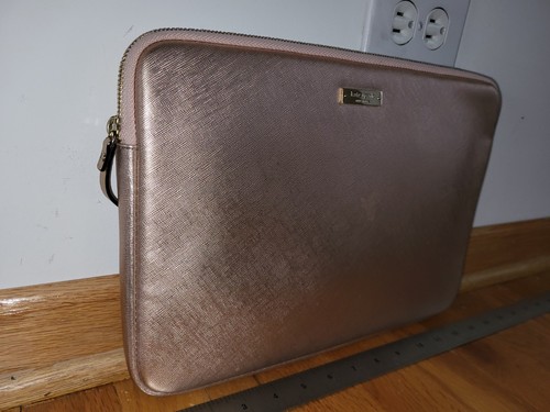 Kate Spade Padded Laptop Bag Rose Gold Metallic Gold Zipper - Picture 8 of 13
