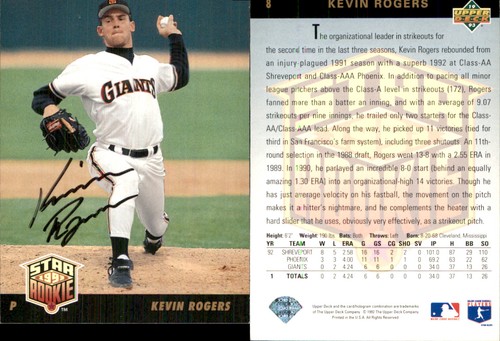 Kevin Rogers signiert 1993 Upper Deck #8 Karte San Francisco Giants *Autograph Den*