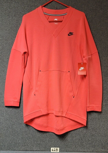 Nike Tech Logo Sweat Shirt Medium Orange Cotton Blend V-Neck New - Picture 8 of 8