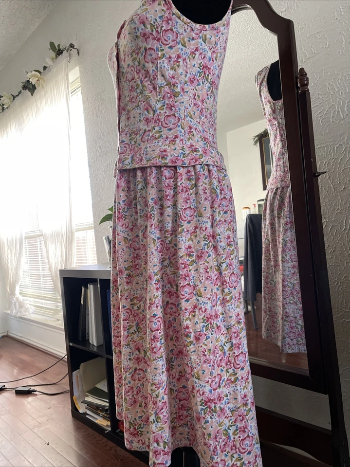 复古 90 年代 Adrienne Vittadini 花卉草原迷笛连衣裙小号 S/M — 第 3/4 张图片