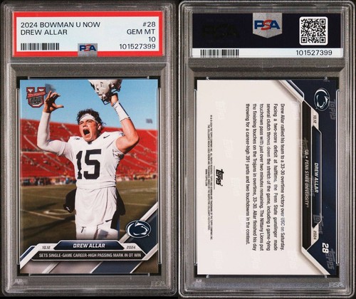 PSA 10 Drew Allar Rookie 2024 Bowman U Now College Football #28 Penn State Pop 4 - Picture 3 of 4