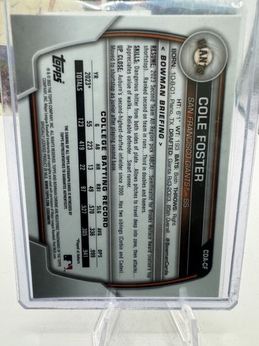 Bowman Draft 2023 - Chrome Prospect Auto Cole Foster #CDA-CF - Imagen 2 de 2