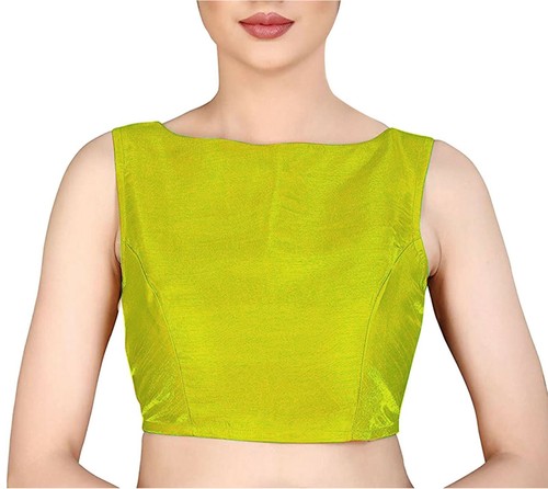 Women Dupion Silk Blouse Boat Neck Sleeveless Handmade Designer Choli Crop Top - Picture 13 of 44
