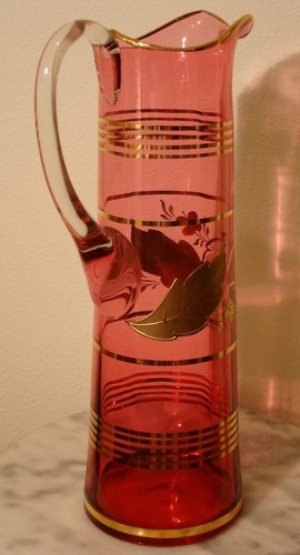 Vintage Cranberry Gilt Decorated Tall Slender Martini Tankard - Picture 3 of 6