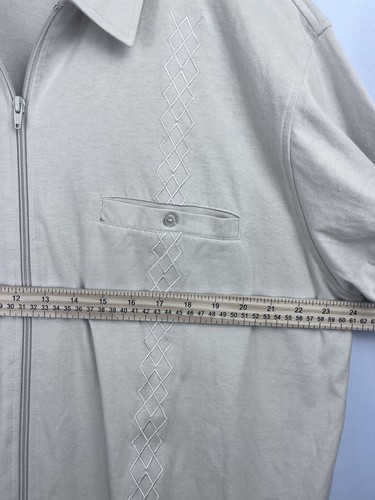 Haband Mens Beige Short Sleeve Full Zip Collared Shirt Size XL Design 2 Pocket - Picture 4 of 7