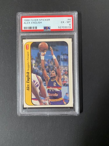 1986 Fleer Basketball ALEX ENGLISH STICKER ROOKIE, EX-MT PSA 6 Free Shipping - Picture 1 of 2