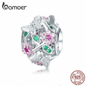 BAMOER-S925-Sterling-silver-charm-CZ-Bead-Dancing-butterfly-Fit-Bracelet-Jewelry